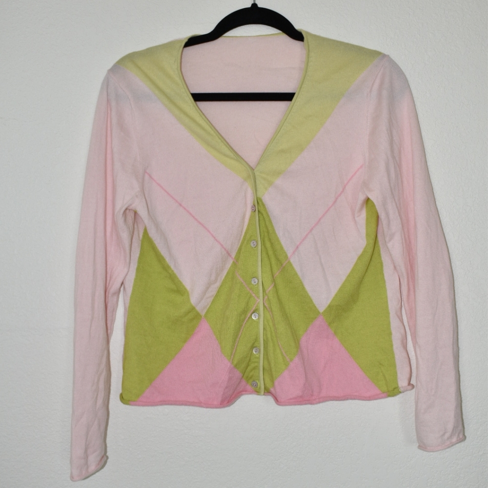 Ballantyne Pink Argyle Cahsmere Blend Sweater